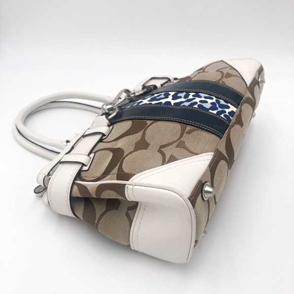 Coach Hamptons Signature Stripe Leopard Carryall Satchel Handbag - Picture 12 of 16